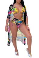 👙 viottiset - women's high waist bikini maxi swimsuit cover up with printed design (3-piece set) logo