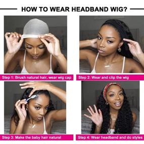 img 1 attached to 🌊 Curly HeadBand Wig for Black Women Brazilian 10A Human Hair None Lace Front Water Wave Wigs - Machine Made Wigs Natural Color 150% Density 14 Inch