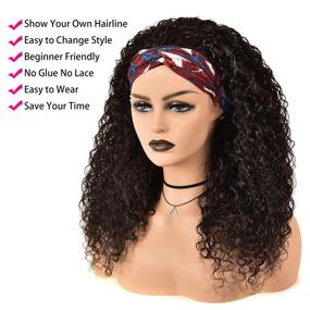 img 3 attached to 🌊 Curly HeadBand Wig for Black Women Brazilian 10A Human Hair None Lace Front Water Wave Wigs - Machine Made Wigs Natural Color 150% Density 14 Inch