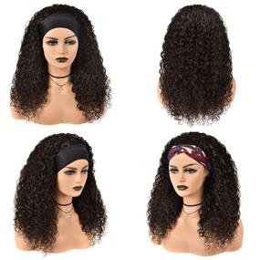 img 2 attached to 🌊 Curly HeadBand Wig for Black Women Brazilian 10A Human Hair None Lace Front Water Wave Wigs - Machine Made Wigs Natural Color 150% Density 14 Inch