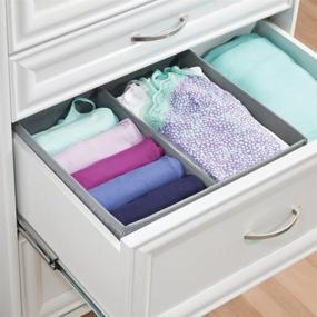 img 2 attached to 🗂 mDesign Soft Fabric Drawer Organizer Bin for Lingerie, Bras, Socks, Leggings, Clothes, Purses, Scarves - 2 Section Tray, 3 Pack