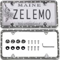 💎 sparkle with style: zelemo 2 pack premium bling rhinestone license plate frames for women, stainless steel, no state names, with premium gift box (4 holes shiny black) logo