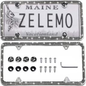 img 4 attached to 💎 Sparkle with Style: ZELEMO 2 Pack Premium Bling Rhinestone License Plate Frames for Women, Stainless Steel, No State Names, with Premium Gift Box (4 Holes Shiny Black)