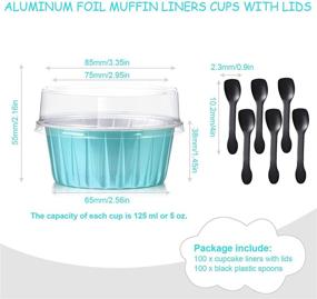 img 3 attached to 🧁 200 Sets of 125ml Muffin Liners Cups with Lids and Spoons, 100 Reusable 5oz Aluminum Foil Cupcake Ramekins, 100 Mini Disposable Spoons for Muffin Pie Desserts Pudding (Cyan)