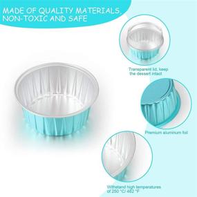 img 2 attached to 🧁 200 Sets of 125ml Muffin Liners Cups with Lids and Spoons, 100 Reusable 5oz Aluminum Foil Cupcake Ramekins, 100 Mini Disposable Spoons for Muffin Pie Desserts Pudding (Cyan)