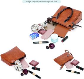 img 1 attached to 👜 Stylish Leather Handbag Set: Women's Top Handle Satchel Tote Bags (4 pcs)