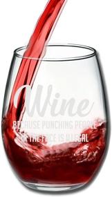 img 3 attached to 🍷 Hilarious Wine Glass Gift - Wine Because Punching People Is Illegal! 15oz Glass for Him, Her, Mom, Wife, Boss, Sister, Best Friend, BFF - Ideal Birthday Gift for Coworker!