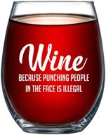 🍷 hilarious wine glass gift - wine because punching people is illegal! 15oz glass for him, her, mom, wife, boss, sister, best friend, bff - ideal birthday gift for coworker! logo