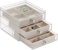 📦 37030 plastic 3 jewelry box by idesign - compact storage organizer for cosmetics, hair care, bathroom, dorm, desk - clear and ivory white, 6.5"x7"x5 логотип