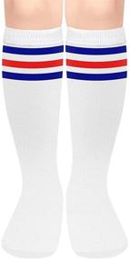 img 4 attached to Cotton Toddler Soccer Socks: Knee High Striped Tube Socks for Sporty Boys and Girls