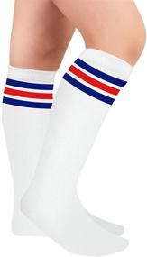 img 2 attached to Хлопковые носки для малышей: по колено полосатые трубчатые носки для спортивных мальчиков и девочек