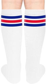 img 3 attached to Cotton Toddler Soccer Socks: Knee High Striped Tube Socks for Sporty Boys and Girls