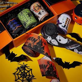 img 1 attached to 🎃 Premium Halloween Decorative Ribbon Set: 6 Rolls 30 Yards Wired Edge Ribbon with Bat, Spider Web, and Pumpkin Prints - Perfect for DIY Crafts, Home Wreaths, Wrapping, and Party Décor