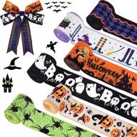 🎃 premium halloween decorative ribbon set: 6 rolls 30 yards wired edge ribbon with bat, spider web, and pumpkin prints - perfect for diy crafts, home wreaths, wrapping, and party décor logo