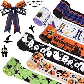 img 4 attached to 🎃 Premium Halloween Decorative Ribbon Set: 6 Rolls 30 Yards Wired Edge Ribbon with Bat, Spider Web, and Pumpkin Prints - Perfect for DIY Crafts, Home Wreaths, Wrapping, and Party Décor