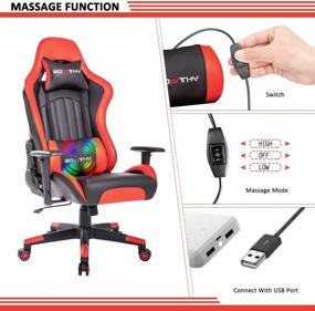 img 2 attached to 💺 Premium Bowthy Massage Gaming Chair: Ultimate Comfort for Adults - Ergonomic, Heavy Duty, Big & Tall - Red Racing Style - Headrest & Lumbar Support