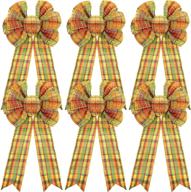 6-piece 6-inch fall wreath bow set - orange buffalo check large 🍂 bow for halloween and thanksgiving decor - perfect for wreaths, baskets, and more! (orange-green) логотип