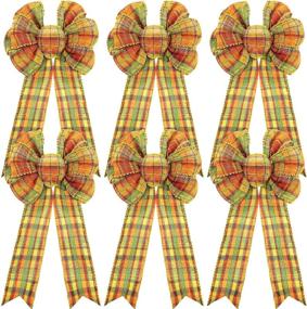 img 4 attached to 6-Piece 6-Inch Fall Wreath Bow Set - Orange Buffalo Check Large 🍂 Bow for Halloween and Thanksgiving Decor - Perfect for Wreaths, Baskets, and More! (Orange-Green)