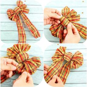 img 2 attached to 6-Piece 6-Inch Fall Wreath Bow Set - Orange Buffalo Check Large 🍂 Bow for Halloween and Thanksgiving Decor - Perfect for Wreaths, Baskets, and More! (Orange-Green)