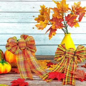 img 1 attached to 6-Piece 6-Inch Fall Wreath Bow Set - Orange Buffalo Check Large 🍂 Bow for Halloween and Thanksgiving Decor - Perfect for Wreaths, Baskets, and More! (Orange-Green)