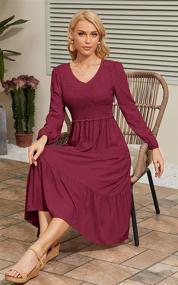 img 2 attached to 👗 Annebouti V Neck Long Sleeve Casual Solid Ruffle Tiered Smocked Midi Dress for Women