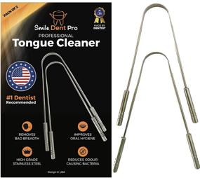 img 4 attached to 👅 Tongue Scraper Cleaner (2 Pack) Smile Dent Pro - Stainless Steel Metal, Tongue Brush, Sweeper for Eliminating Bad Breath - Oral Care and Mouth Hygiene Solution