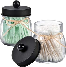 img 2 attached to Rustic Decorative Mason Jars for Bathroom Vanity Storage - Clear Glass Apothecary Jars with Stainless Steel Lid for Cotton Swabs, Rounds, Balls, Floss Picks, Hair Accessories - Pack of 4 (Clear/Black)