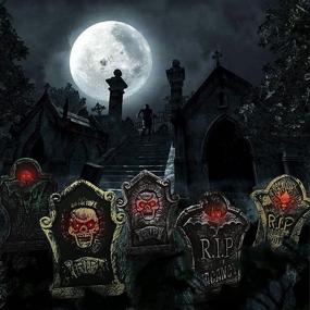 img 2 attached to 🎃 Halloween Foam Tombstones 5 PCS by Kidtion - Lightweight Yard Decorations with Large Sizes, Diverse Styles, and Lifelike Design - Enhanced with LED Lights for a Spooky Graveyard Ambiance