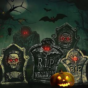 img 4 attached to 🎃 Halloween Foam Tombstones 5 PCS by Kidtion - Lightweight Yard Decorations with Large Sizes, Diverse Styles, and Lifelike Design - Enhanced with LED Lights for a Spooky Graveyard Ambiance