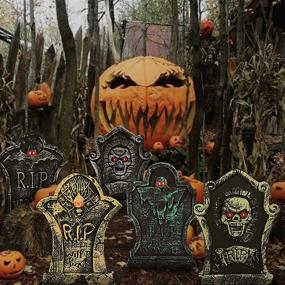 img 1 attached to 🎃 Halloween Foam Tombstones 5 PCS by Kidtion - Lightweight Yard Decorations with Large Sizes, Diverse Styles, and Lifelike Design - Enhanced with LED Lights for a Spooky Graveyard Ambiance