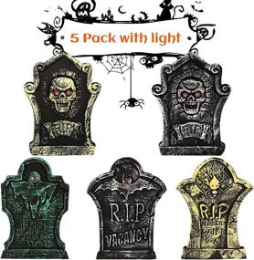 img 3 attached to 🎃 Halloween Foam Tombstones 5 PCS by Kidtion - Lightweight Yard Decorations with Large Sizes, Diverse Styles, and Lifelike Design - Enhanced with LED Lights for a Spooky Graveyard Ambiance