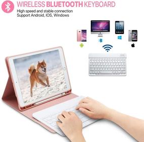 img 2 attached to 📱 iPad Keyboard Case 9.7 for 6th Generation 2018 iPad, Keyboard & Pencil Holder, Bluetooth Wireless