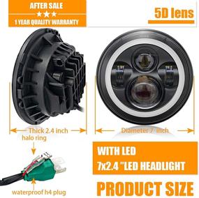 img 1 attached to 🚙 Высокопроизводительные 7-дюймовые LED-фары Halo для Jeep Wrangler JK JKU 2007-2017, H6024 Hummer H1 H2 Land Rover Defender, с оранжевыми белыми DRL и указателями поворота - черные