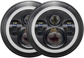 img 4 attached to 🚙 Высокопроизводительные 7-дюймовые LED-фары Halo для Jeep Wrangler JK JKU 2007-2017, H6024 Hummer H1 H2 Land Rover Defender, с оранжевыми белыми DRL и указателями поворота - черные