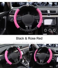 img 1 attached to 👑 Stylish and Luxurious BAIMIL Crystal Crown PU Leather DAD Diamond Steering Wheel Cover - 15 inch, Black & Rose Red