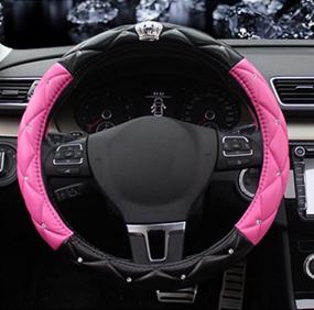 img 2 attached to 👑 Stylish and Luxurious BAIMIL Crystal Crown PU Leather DAD Diamond Steering Wheel Cover - 15 inch, Black & Rose Red