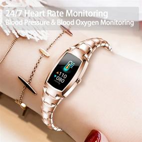 img 2 attached to 💃 Striking Women's Smart Watch: IP68 Waterproof Fitness Tracker with Heart Rate, Blood Pressure, Oxygen Monitoring, and Message Reminder. Perfect Activity Tracker and Gift for Lady Girls!