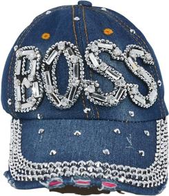 img 2 attached to 👑 Women's Rhinestone Baseball Cap with Popfizzy Bling, Bedazzled and Distressed Denim Hat, Fancy Bejeweled Caps