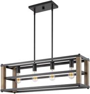 🏡 kira home goodwin 34&#34; 4-light farmhouse kitchen island light with rectangular frame in smoked birch wood style and black finish логотип