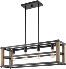 img 4 attached to 🏡 Kira Home Goodwin 34&#34; 4-Light Farmhouse Kitchen Island Light with Rectangular Frame in Smoked Birch Wood Style and Black Finish