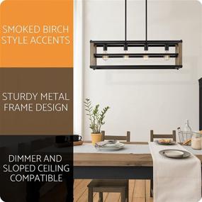 img 1 attached to 🏡 Kira Home Goodwin 34&#34; 4-Light Farmhouse Kitchen Island Light with Rectangular Frame in Smoked Birch Wood Style and Black Finish