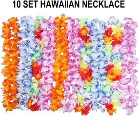 img 3 attached to 🌺 40 Piece INNOCHEER Hawaiian Leis Set - Elastic Flower Necklaces, Headbands, and Wristbands for Luau Party Supplies, Tropical Decorations, Beach and Birthday Party Favors