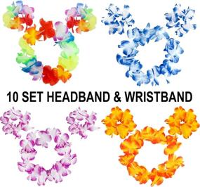 img 2 attached to 🌺 40 Piece INNOCHEER Hawaiian Leis Set - Elastic Flower Necklaces, Headbands, and Wristbands for Luau Party Supplies, Tropical Decorations, Beach and Birthday Party Favors