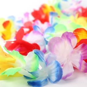 img 1 attached to 🌺 40 Piece INNOCHEER Hawaiian Leis Set - Elastic Flower Necklaces, Headbands, and Wristbands for Luau Party Supplies, Tropical Decorations, Beach and Birthday Party Favors