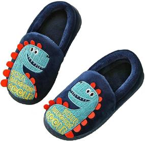 img 1 attached to 🧦 Warm Plush Cartoon Toddler Boys Girls Slippers - Winter Indoor House Home Shoes for Kids