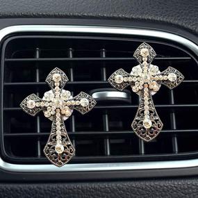 img 4 attached to 💎 Bling Car Accessories Black Cross: Cute Air Freshener & Rhinestone Vent Clip - Glam Interior Decoration