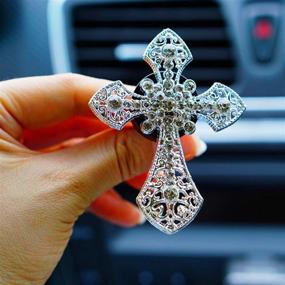 img 3 attached to 💎 Bling Car Accessories Black Cross: Cute Air Freshener & Rhinestone Vent Clip - Glam Interior Decoration