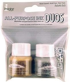 img 1 attached to 🎨 Tsukineko FX002001 All-Purpose Ink Duos for Fabric: Metallic Vegas Gold and Metallic Platinum - Sparkle your Designs!
