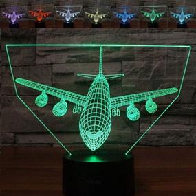 img 4 attached to 🛩️ Aircraft Warplane 3D LED Lamp - Optical Illusion Night Light, 7 Color Change, Touch Switch, USB Powered