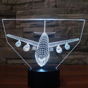 img 1 attached to 🛩️ Aircraft Warplane 3D LED Lamp - Optical Illusion Night Light, 7 Color Change, Touch Switch, USB Powered